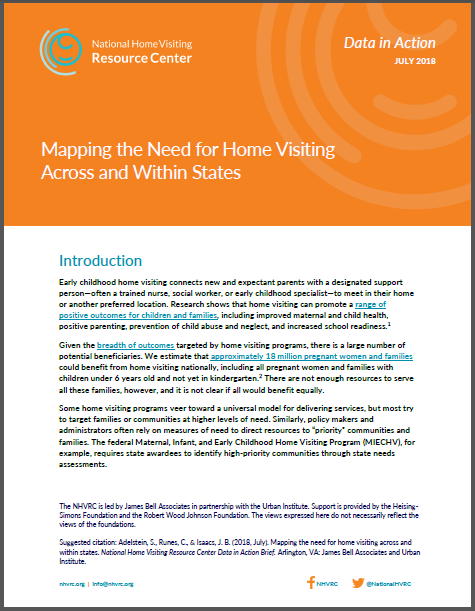 Cover of Mapping the Need for Home Visiting Across and Within States data in action brief