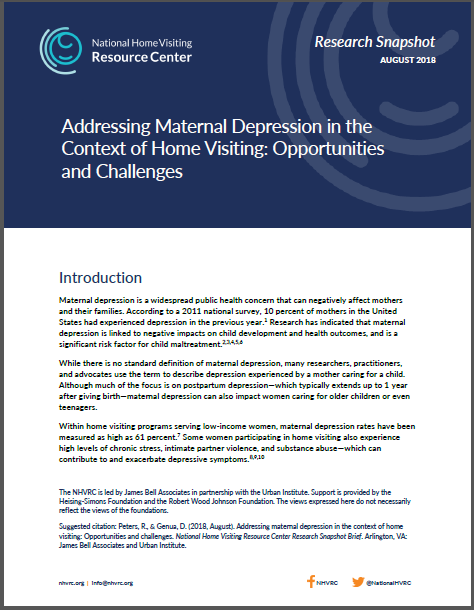 Cover of Addressing Maternal Depression in Home Visiting research snapshot brief