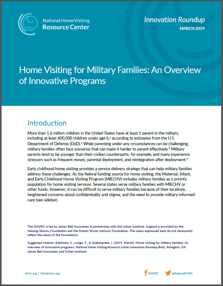 Cover of Home Visiting for Military Families innovation roundup brief