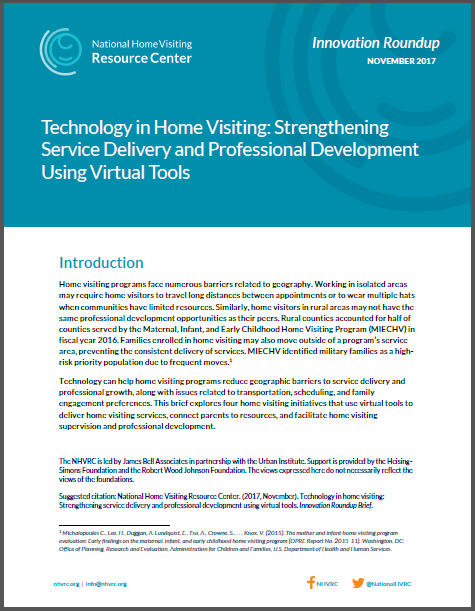 Cover of Technology in Home Visiting innovation roundup brief